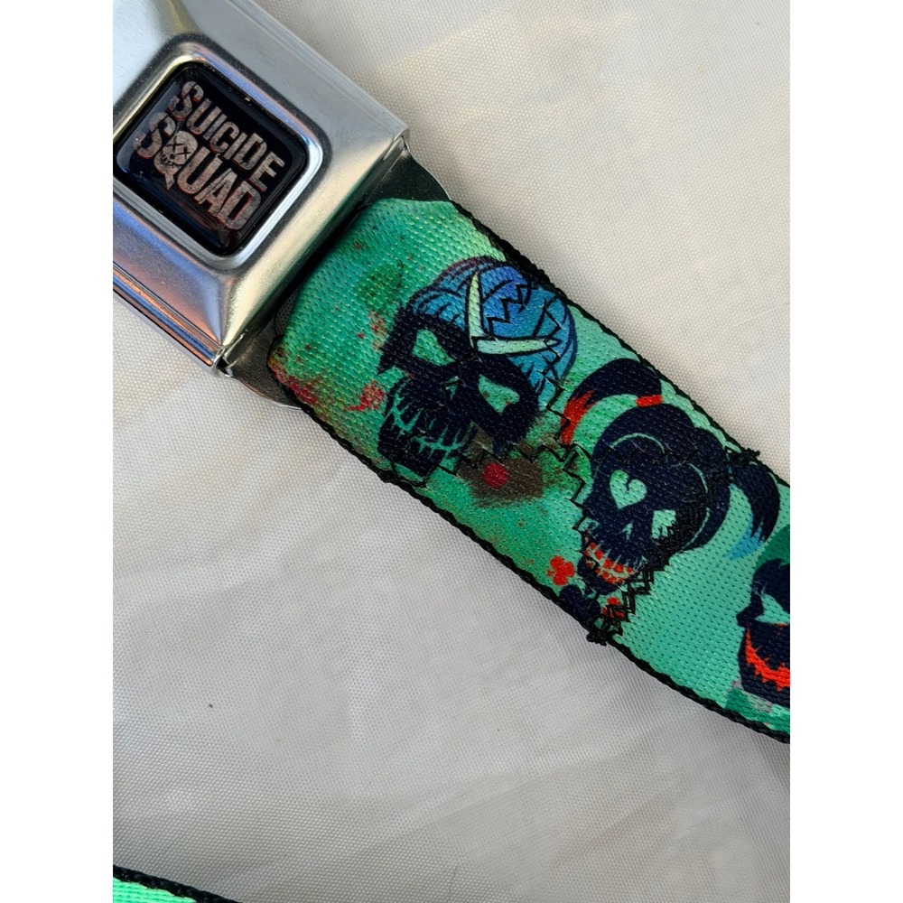 Buckle-Down Suicide Squad DC Comics Seatbelt Belt Teal Harley Quinn Joker Skulls - Picture 6 of 6